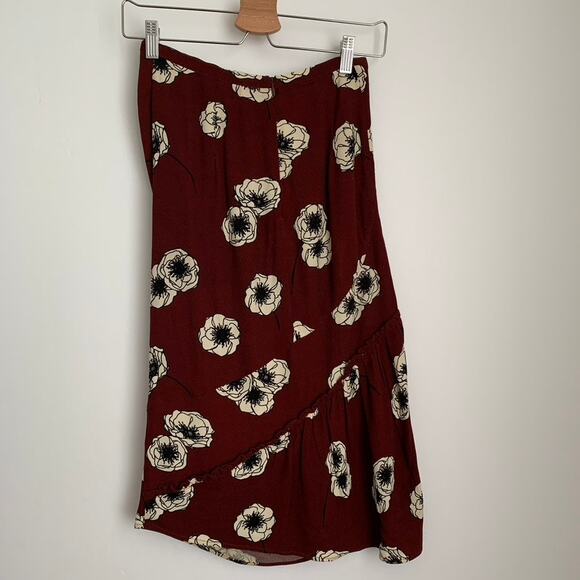 ROUJE PARIS Scarlet Floral Skirt Burgendy Womens Midi Size 34 US 2 - Picture 3 of 10